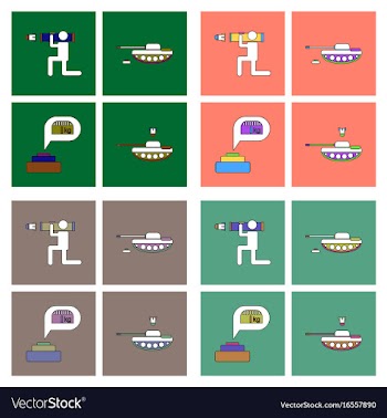 Set of war equipments in color backgroungs vector image