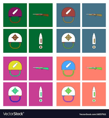 Set of war equipments in color backgroungs vector image