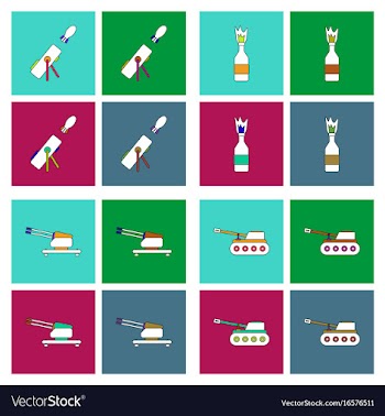 Set of war equipments in color backgroungs vector image
