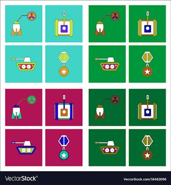 Set of war gagets in color sets on backgrounds vector image