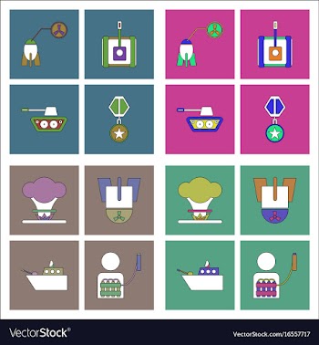 Set of war gagets in color sets on backgrounds vector image