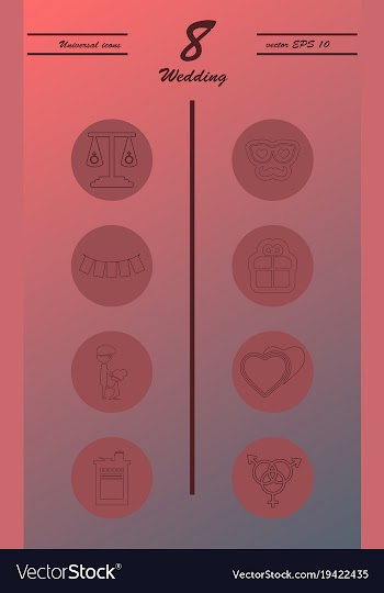 Set of wedding icons in modern thin line style vector image