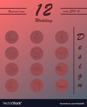 Set of wedding icons in modern thin line style vector image