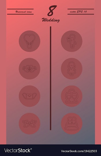 Set of wedding icons in modern thin line style vector image