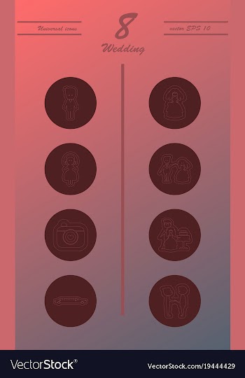 Set of wedding icons in modern thin line style vector image