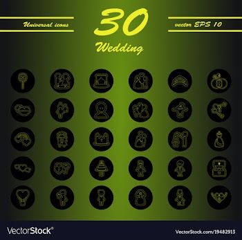 Set of wedding icons in modern thin line style vector image