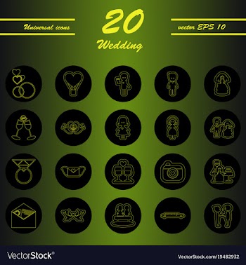 Set of wedding icons in modern thin line style vector image