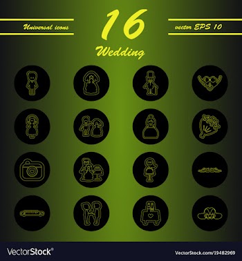 Set of wedding icons in modern thin line style vector image