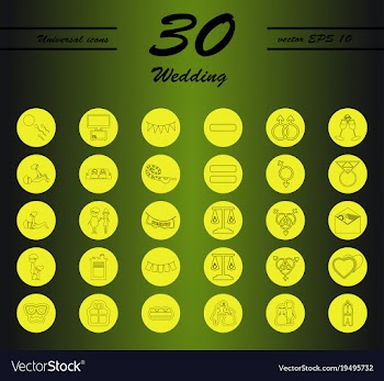 Set of wedding icons in modern thin line style vector image