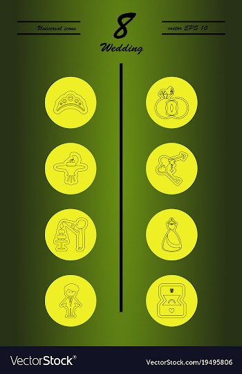 Set of wedding icons in modern thin line style vector image
