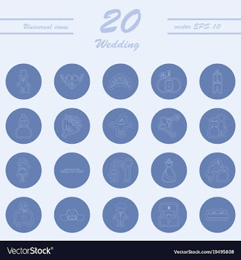 Set of wedding icons in modern thin line style vector image
