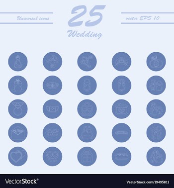 Set of wedding icons in modern thin line style vector image