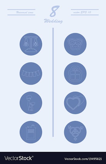 Set of wedding icons in modern thin line style vector image