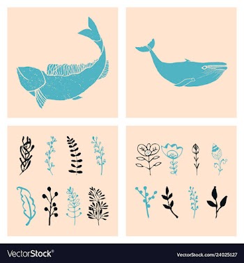 Set of wedding icons theme drawing fishes animals vector image