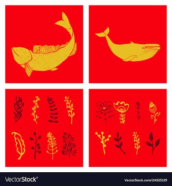 Set of wedding icons theme drawing fishes animals vector image