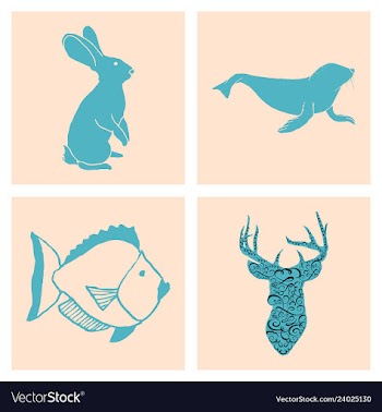 Set of wedding icons theme drawing fishes animals vector image