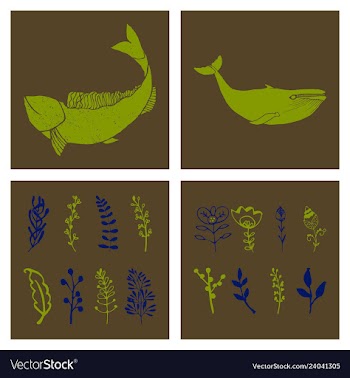 Set of wedding icons theme drawing fishes animals vector image