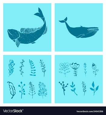 Set of wedding icons theme drawing fishes animals vector image