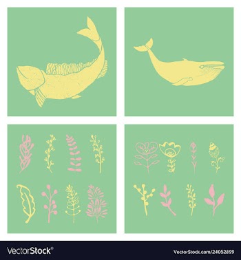 Set of wedding icons theme drawing fishes animals vector image