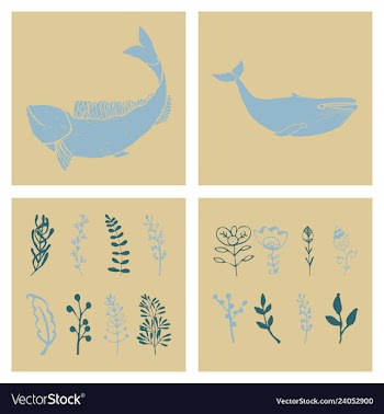 Set of wedding icons theme drawing fishes animals vector image