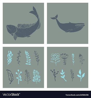 Set of wedding icons theme drawing fishes animals vector image