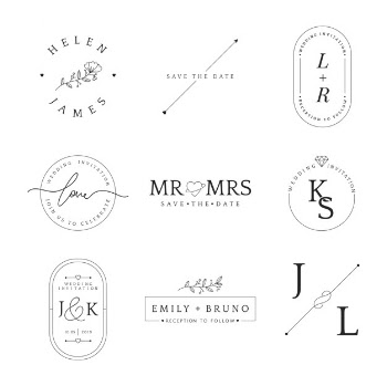 Set of wedding invitation badge design vector Free Vector