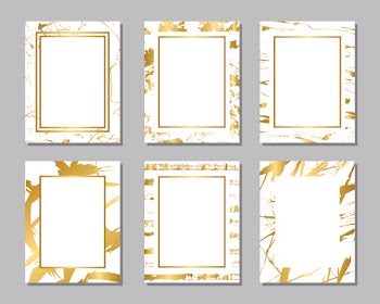Set of white and gold flyers. Modern abstract design. Hand drawn ink pattern. Brush texture.