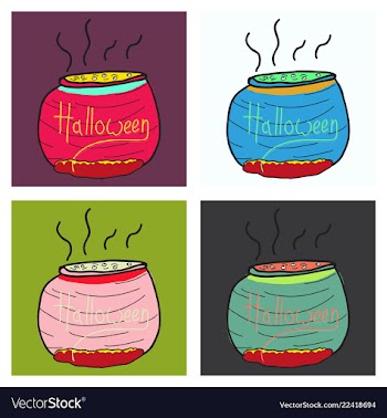 Set of witches cauldron with potion isolated on vector image