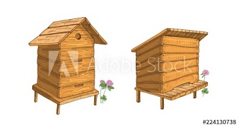 Set of wooden beehives isolated on white background