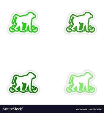 Set paper stickers on white background monkey with vector image