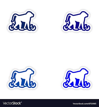 Set paper stickers on white background monkey with vector image