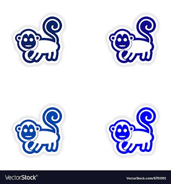 Set paper stickers on white background monkey with vector image