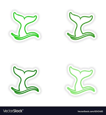 Set paper stickers on white background whale tail vector image