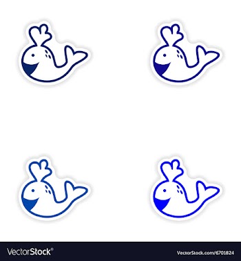 Set paper stickers on white background whale vector image