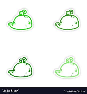 Set paper stickers on white background whale with vector image