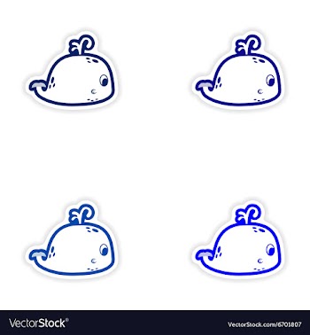 Set paper stickers on white background whale with vector image