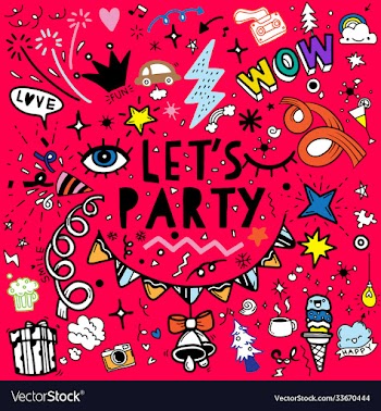 set party hand drawn doodle sketch line party