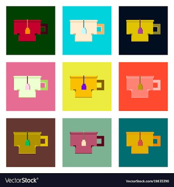 Set pixel icons cup of tea vector image