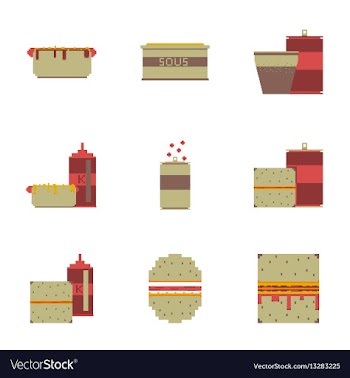 Set pixel icons fast food vector image