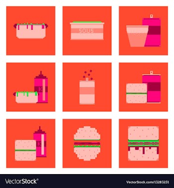 Set pixel icons fast food vector image