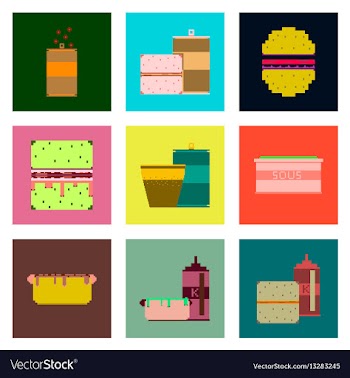 Set pixel icons fast food vector image