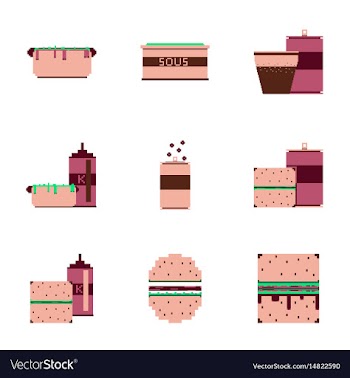 Set pixel icons fast food vector image