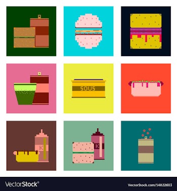 Set pixel icons fast food vector image