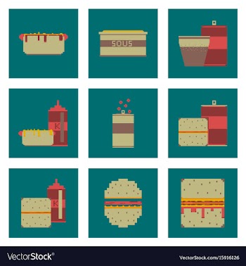 Set pixel icons fast food vector image