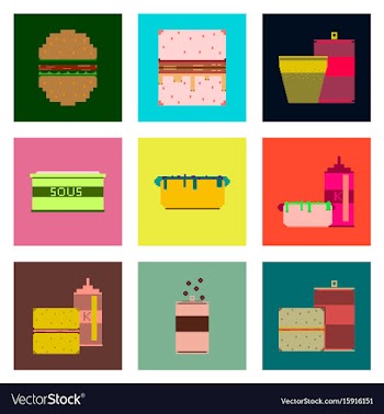 Set pixel icons fast food vector image