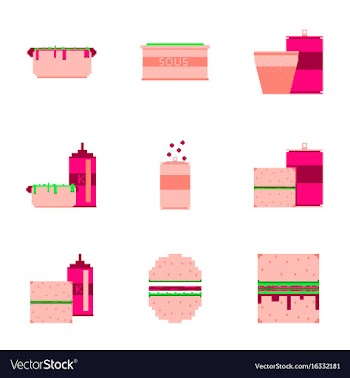 Set pixel icons fast food vector image