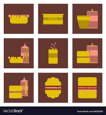 Set pixel icons fast food vector image