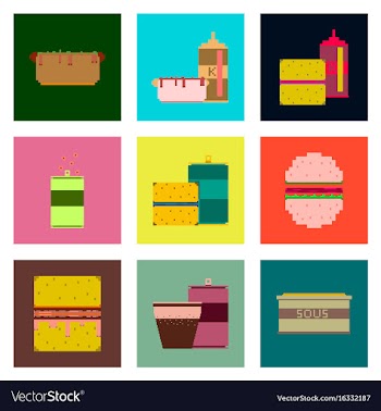 Set pixel icons fast food vector image