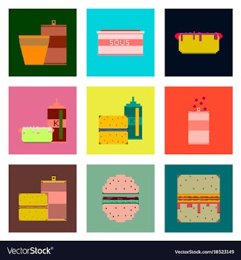 Set pixel icons fast food vector image