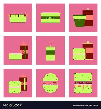 Set pixel icons fast food vector image